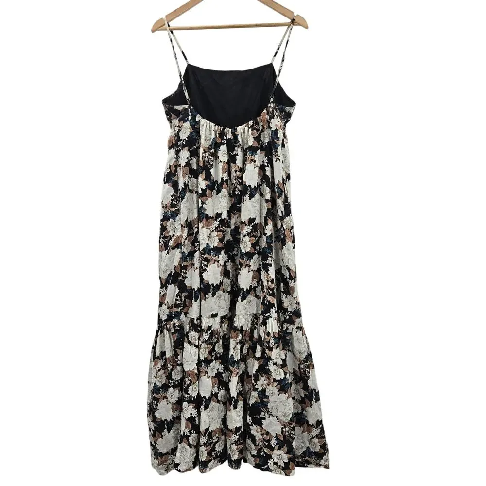 Abercrombie Fitch Cottage Boho Garden Babydoll Cotton Floral Tiered Maxi Dress L